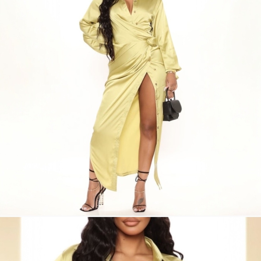 Fashion Nova Yellow Long Sleeve Cocktail Gown